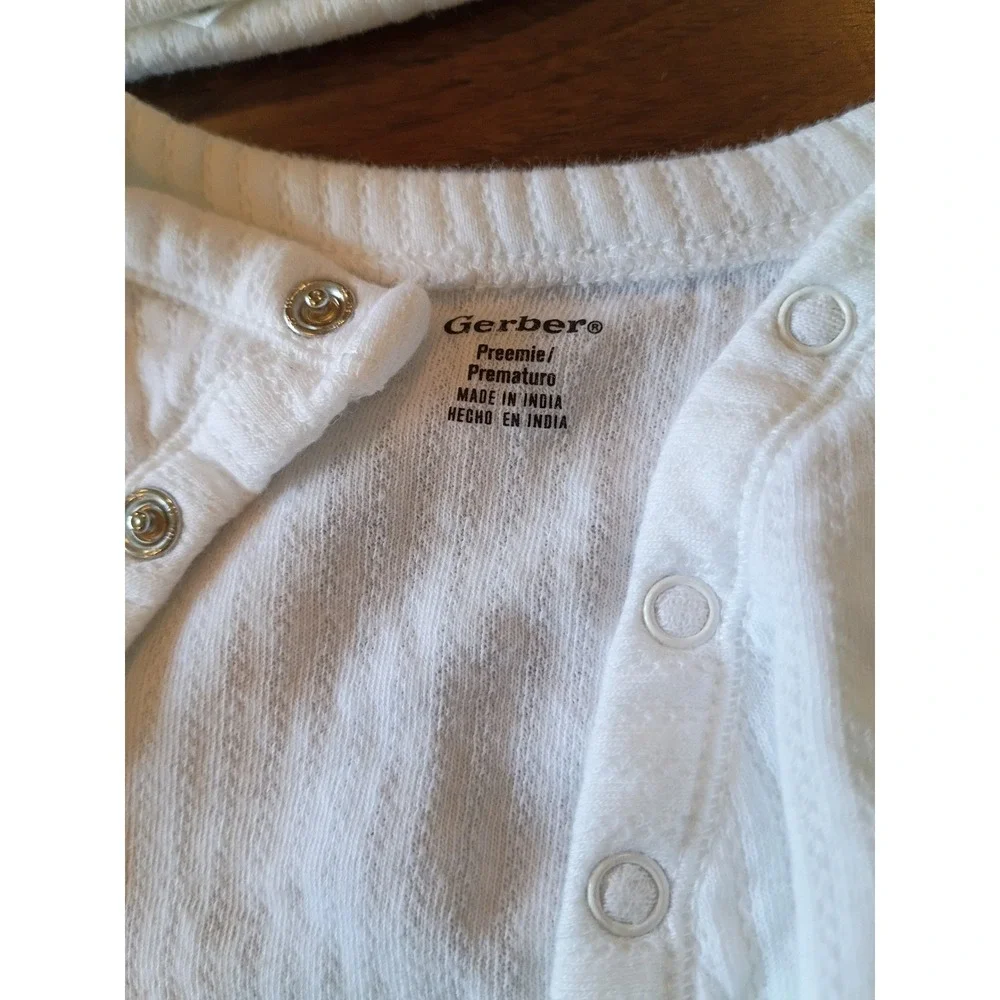 Gerber Preemie 3pc Set White Pointelle Knit Cardigan Footed Pants Beanie Cotton